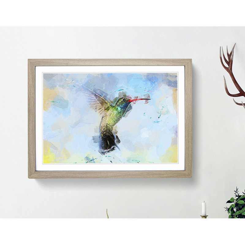 Hummingbird Paint Smudge in Abstract - Framed Print, Oak, 60cm H x 91cm W x 2cm D