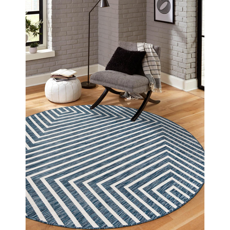 Contemporary Odawa Area Rug Blue Color, Round 3'1"