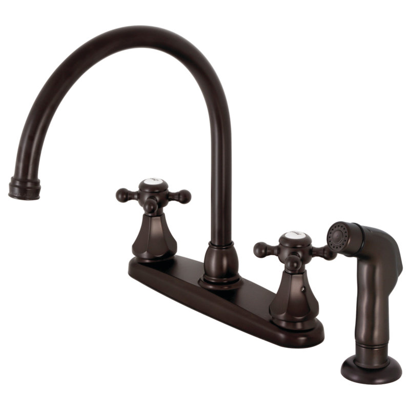 Kingston Brass Metropolitan Two-Handle 4-Hole 8" Centerset Kitchen Faucet with Side Sprayer, Oil Rubbed Bronze