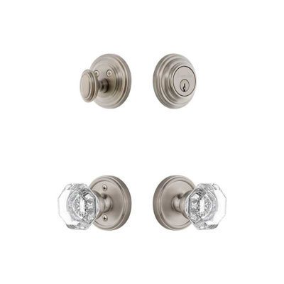 Grandeur Georgetown Rosette Entry Set with Chambord Crystal Knob in Satin Nickel