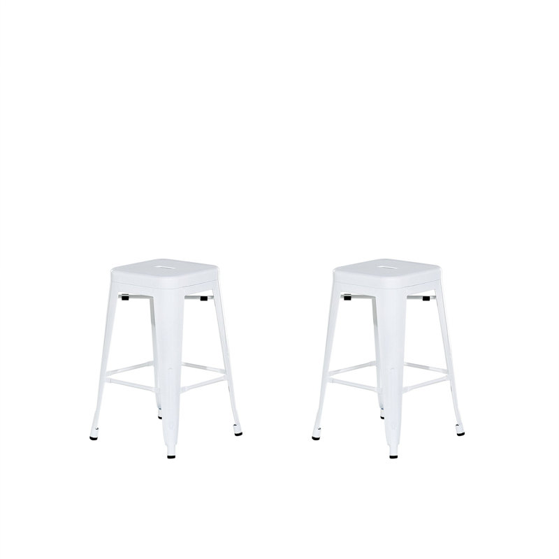 Counter Stool with Metal Frame, White, Counter Stool (24" Seat Height)