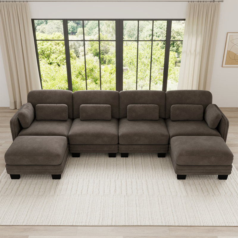 Canapés d'angle à compression, canapé moderne modulaire en chenille marron pour la maison familiale