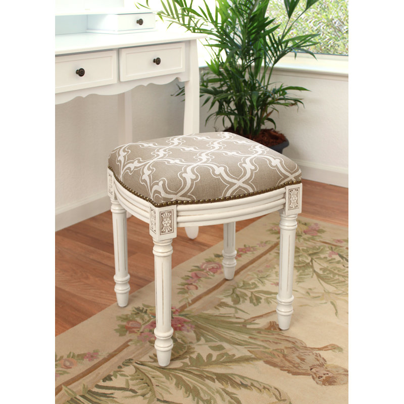 Tabouret de coiffeuse en bois massif Polizzi, Taupe