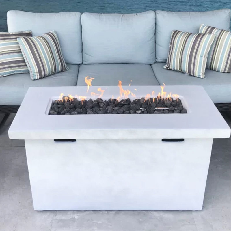 25" H X 42" W Concrete Fire Pit, Weather , Modern Outdoor Garden, Adjustable Flame Cover Outdoor, Table