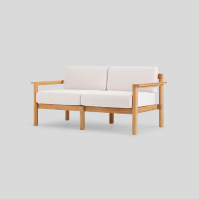 Haven Teak Outdoor Loveseat with Sunbrella Cushions and Wooden Armrest