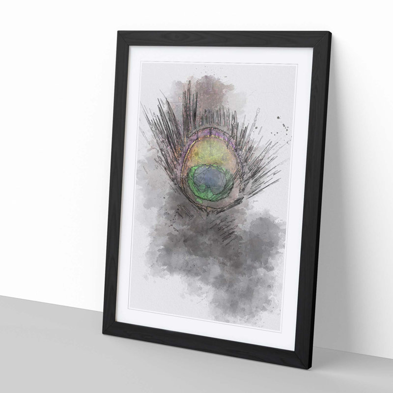 Purple Peacock Feather in Abstract - Picture Frame Graphic Art Print, 91cm H x 60cm W x 2cm D, Black