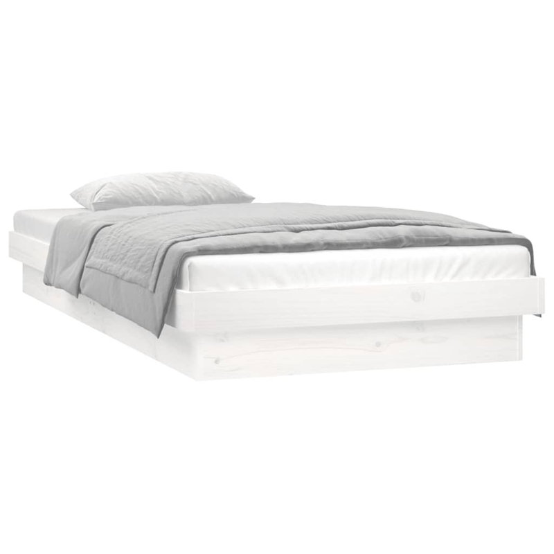 LED Bed Frame Solid Wood, White, 78.5 x 194cm