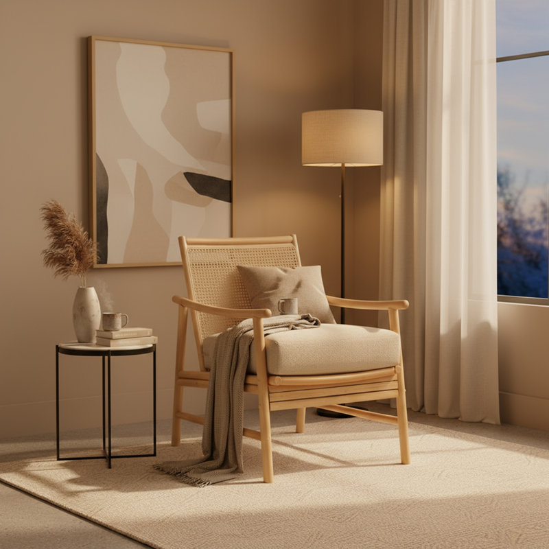 Upholstered Accent Chair, Natural Wood