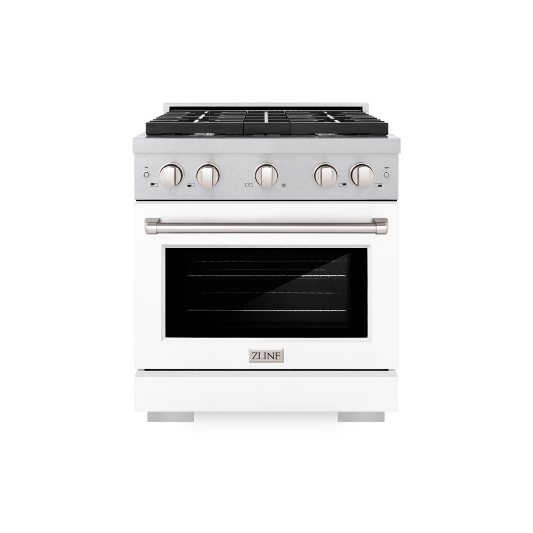 ZLINE 30 in. Paramount Dual Fuel Satin Steel Range w/ 4 Burners & White Matte Door ZLINE