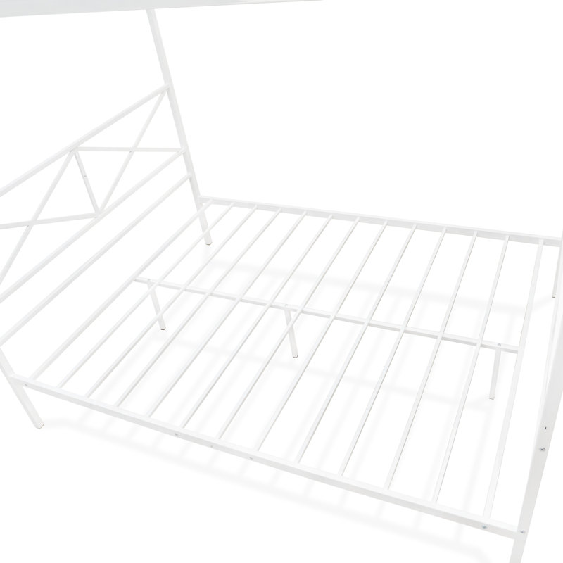 Glendale Queen Size Bed Frame with Modern Designed Headboard and Footboard - Canopy Metal Frame in Powder Coating Linen white