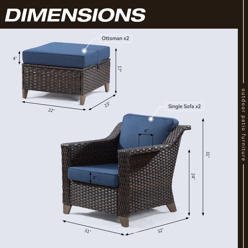 Ensemble de chaises longues avec coussins 4 pièces Bartell, Bleu