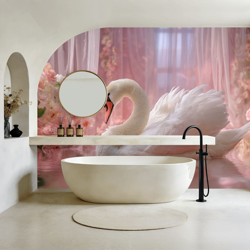 Papier peint adhésif peler et coller rose Peaceful Swan