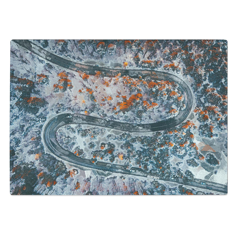 Tempered Glass Road Curves Through a Forest Chopping Board, 28.5 cm W x 20 cm L