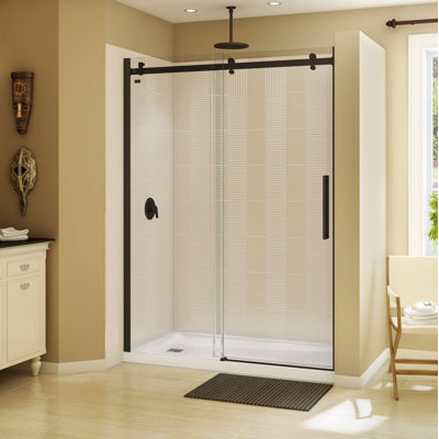 Halo 56.5'' - 59'' W x 79'' H Single Added Semi-Frameless Shower Door with Clear Glass