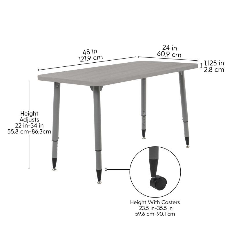 Table d'activité Adapte 24 x 36, 24 po x 48 po, Bois gris clair / argent