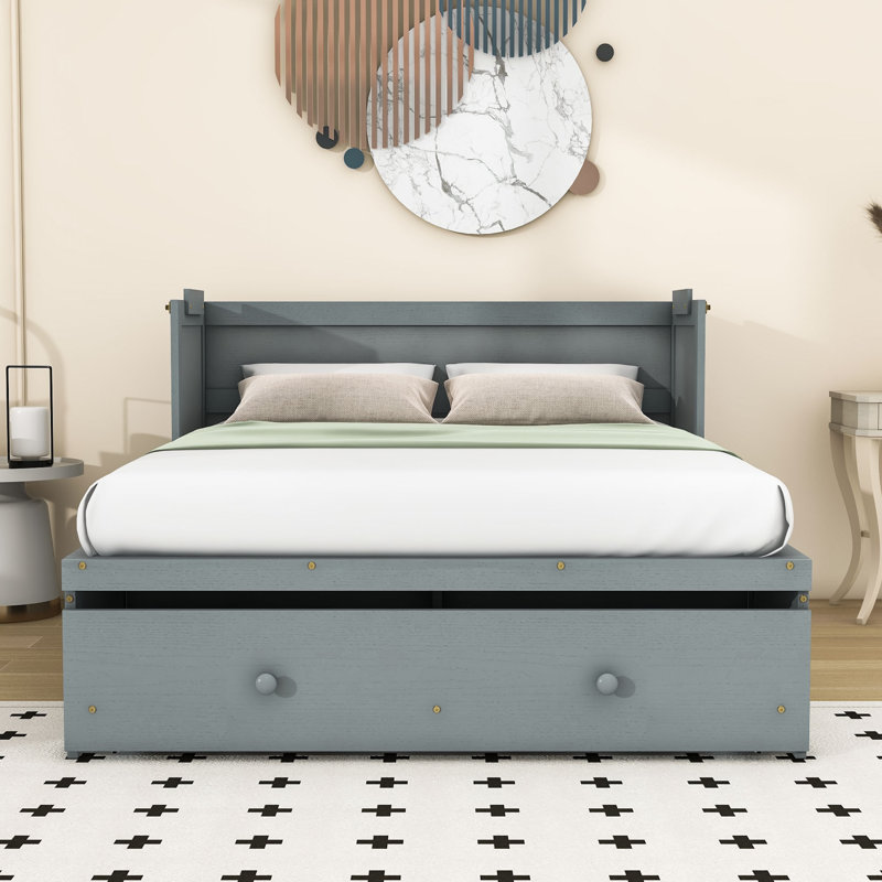 Lit escamotable 1 tiroir en bois avec ports USB, gris, Double