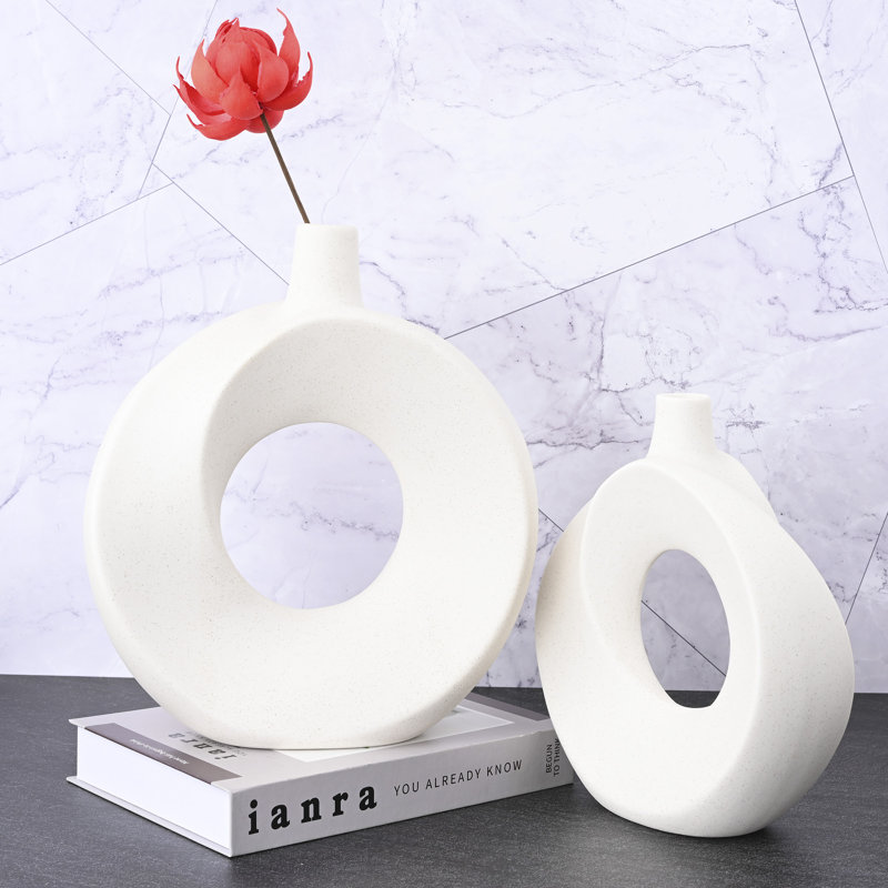 Vase de table en céramique 2 pièces Franklynn, Blanc