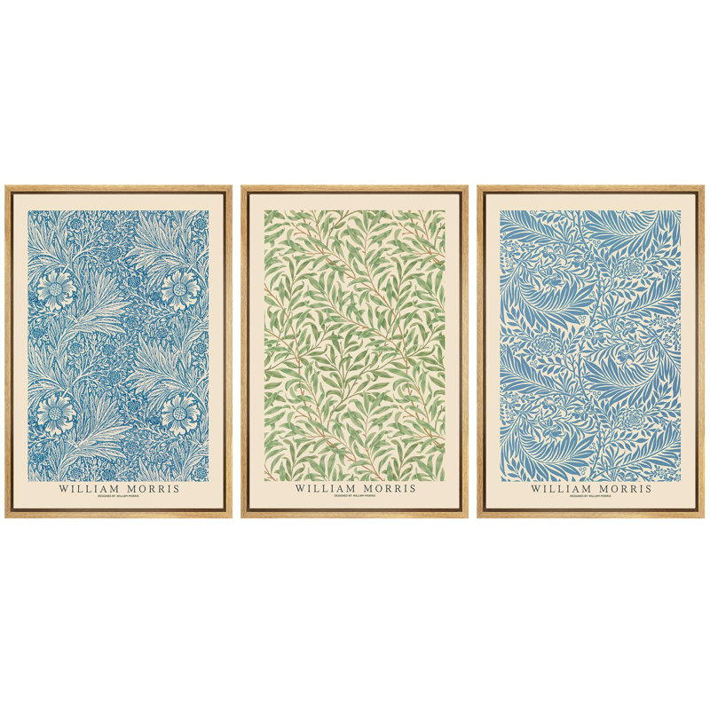 " Botanical Pattern And Crafts Movement Design Nature Landscape Vintage Classic Rustic Art Decor " 3 - Pieces, Natural