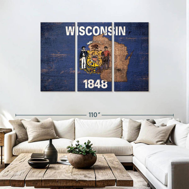 Borges State Map Over Wisconsin Flag, 48" H x 74" W