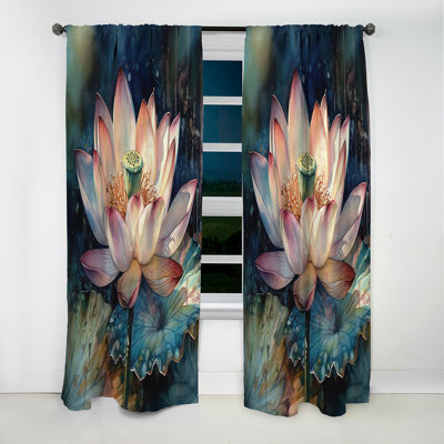 Orange Lotus Floral Dreams II - Lotus Curtain - Blackout Floral Curtain - 1 Panels
