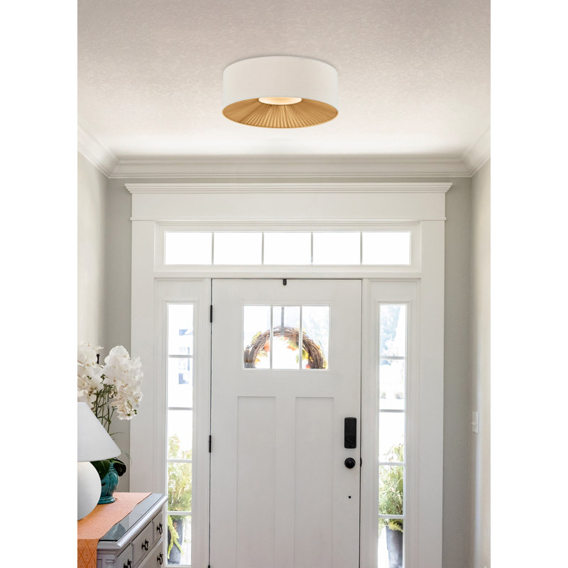 Matte Black Drum Flush-Mount Light with Cream Linen Shade