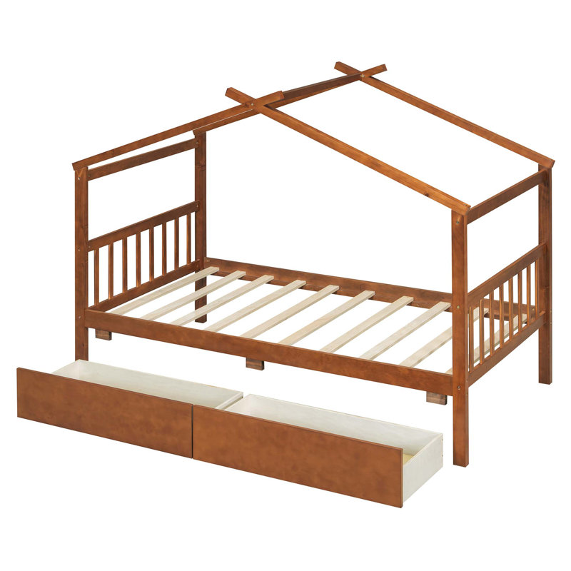 Lit en bois avec tiroirs, Simple, Noyers