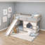 Lit mezzanine simple avec escalier de rangement, glissade, fenêtre et lumières DEL-1017909806