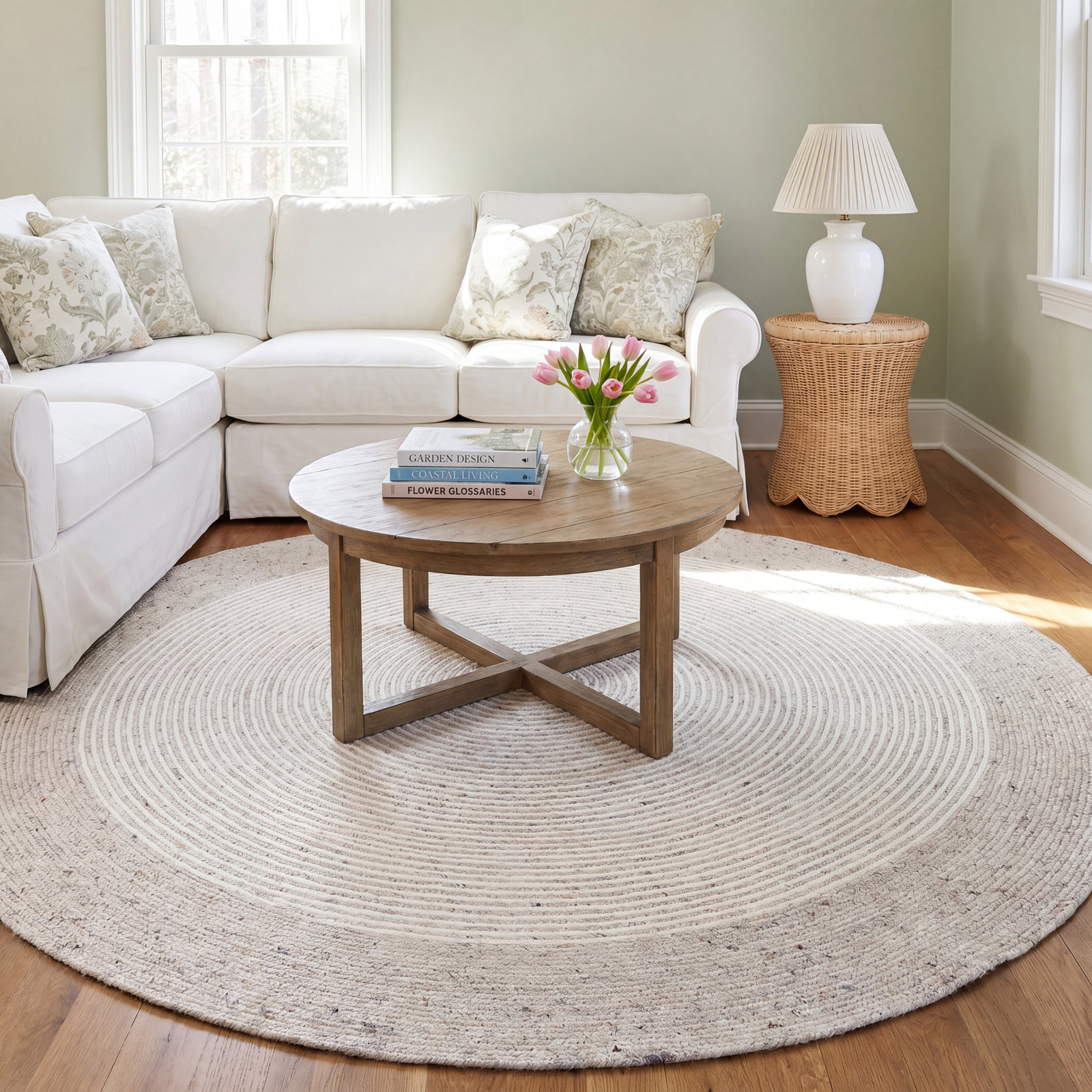 Aria Beige Ivory Hand-Woven Geometric Wool Rug, Round 8'