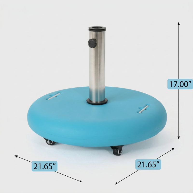 Base de parasol ronde avec roulettes intégrées., Bleu