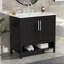 Meuble-lavabo 36 po avec lavabo, armoire de salle de bain multifonctionnelle avec portes et tiroirs, structure en panneau de fibres à densité moyenne et panneau de fibres à densité moyenne