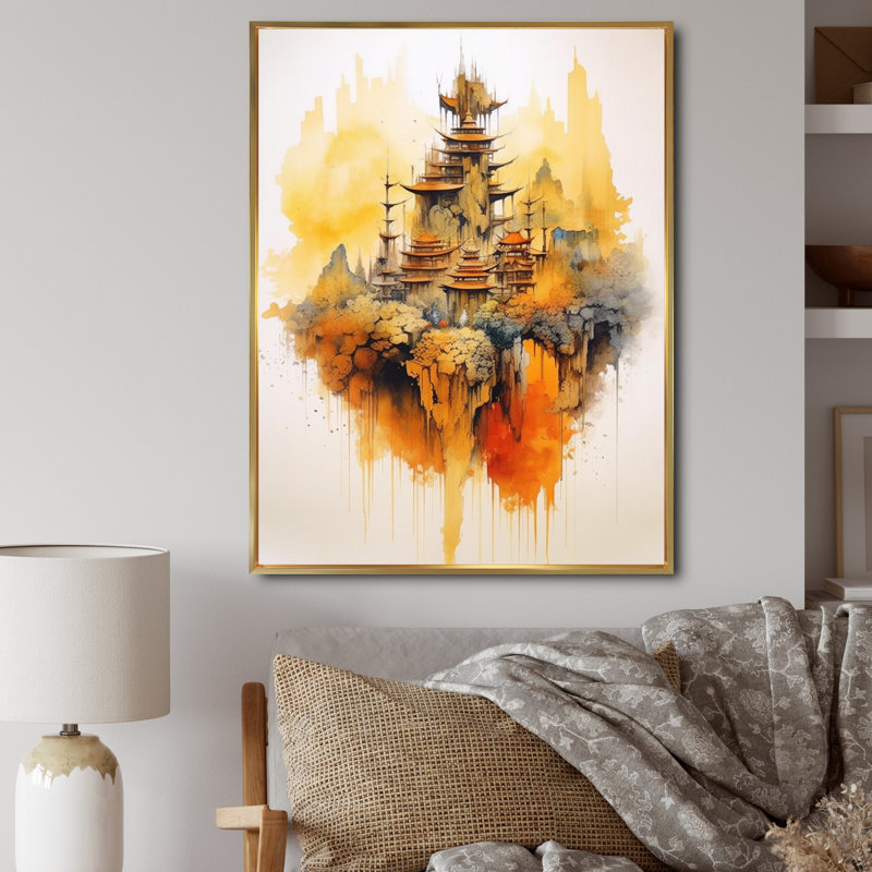 Impression sur toile majestueuse, paysages chinois I, H 20 po x l 12 po x P 1 po, Cadre flottant doré