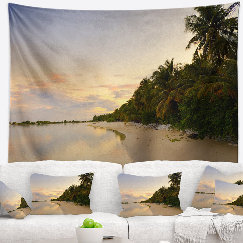 Tapisserie en soirée de plage tropicale seascape, H 32 po x l 39 po