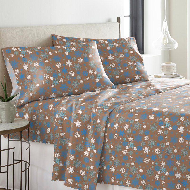 Pointehaven 170 GSM Printed Flannel 100% Cotton Deep Pocket Sheet Set, Queen Sheet Set + Fitted Sheet + 2 Pillowcases, Brown