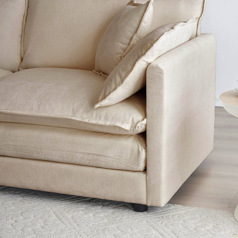 Canapé modulaire confortable en U à 3 places avec 3 repose-pieds, 3 coussins décoratifs et 2 coussins, chenille café clair