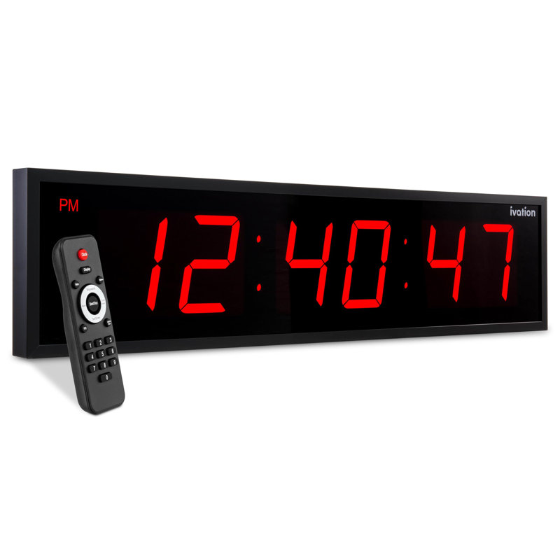Horloge murale numérique à DEL, Rouge, H 8,75 po x l 36 po x P 1,75 po