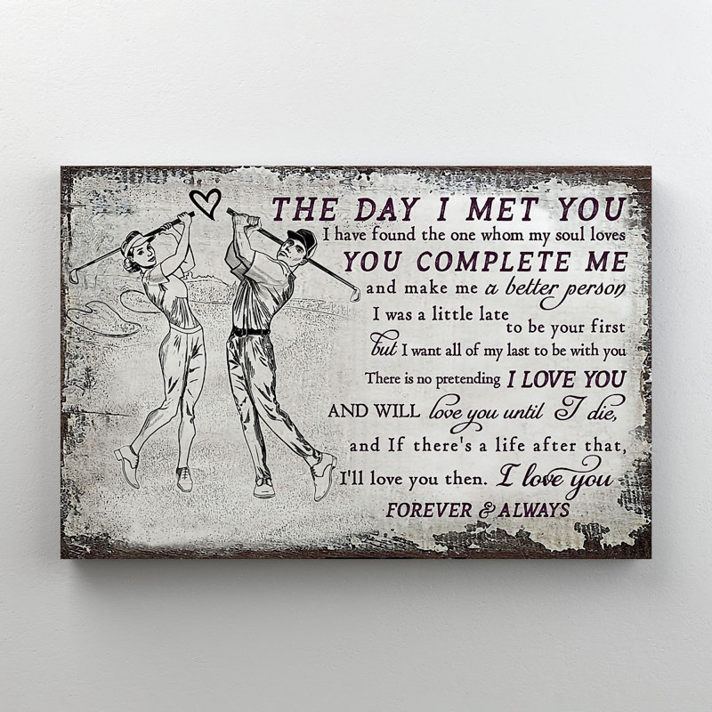 Couple jouant au golf - «The Day I Met You…», reproduction d'art graphique sur toile tendue, H 24 po x l 36 po x P 2 po