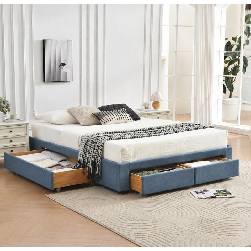Lit plateforme avec rangement 4 tiroirs, Full / Double, Blue