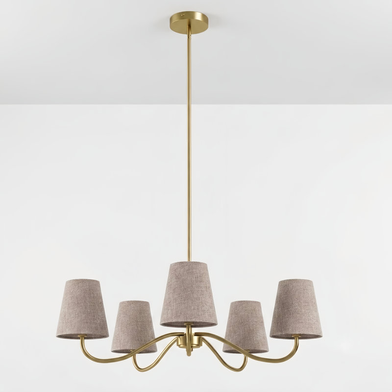 Wrought Iron 5-Light Chandelier, Pink, Laiton poli