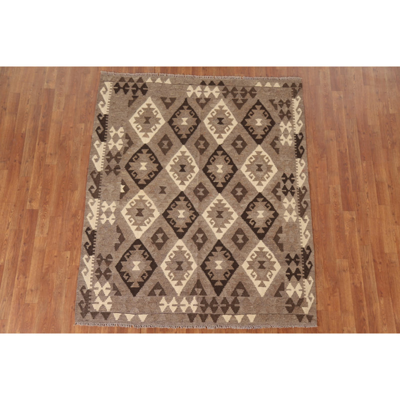 Tapis brun à motif géométrique Kilim 5 x 6