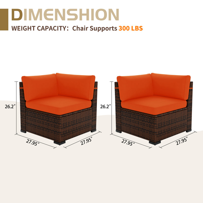 Chaise d'extérieur en osier avec coussins, Orange