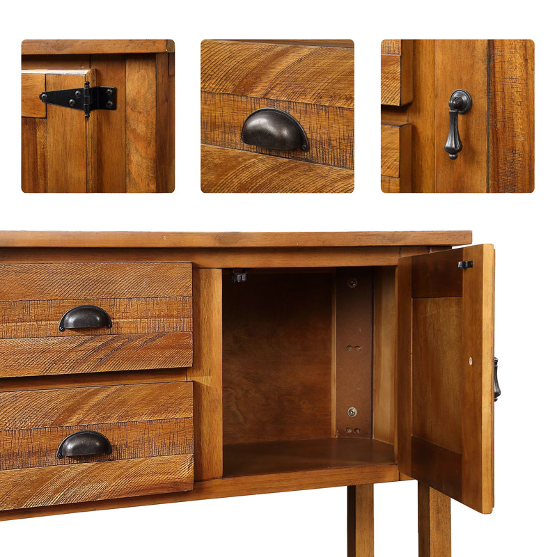 48'' Retro Solid Wood Kitchen Table, 2 Drawers And Cabinets, Stable - Brown Console Design, Elegant, Brown