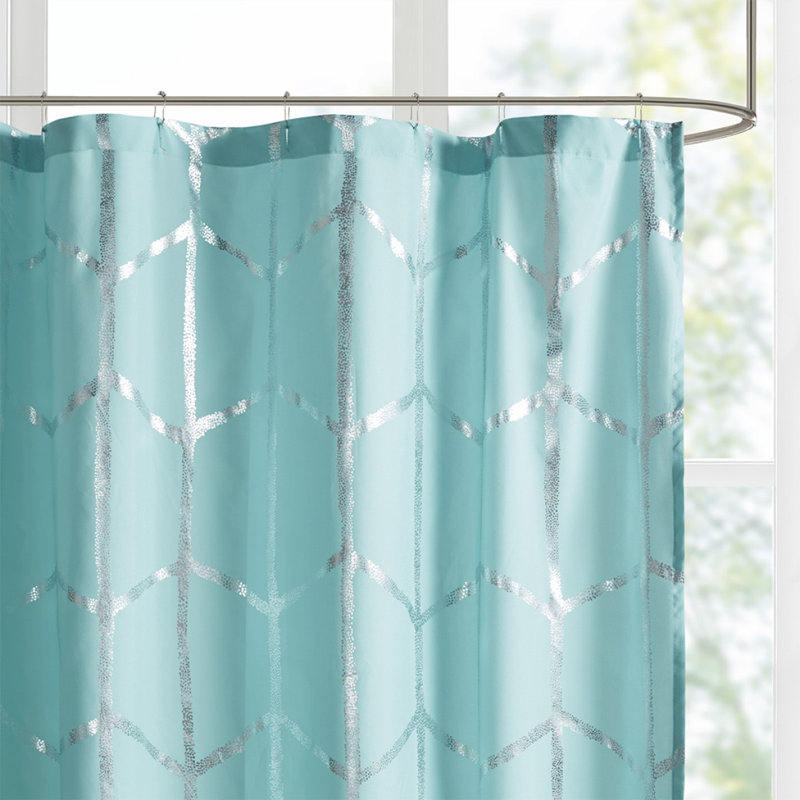 Rideau de douche imprimé métallique, Argent / turquoise