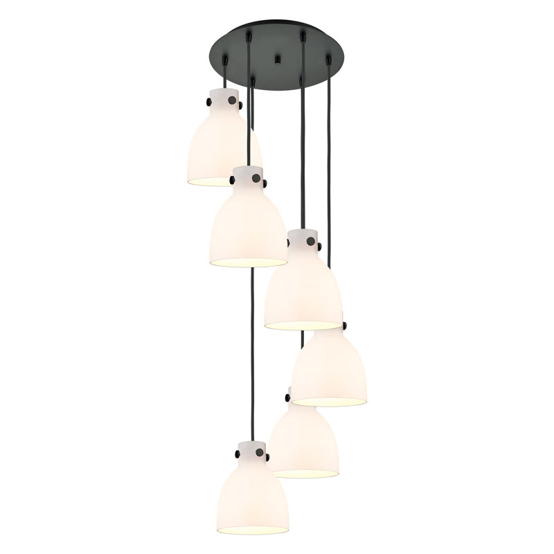Luminaire suspendu 6 lumières Amrith, Transparent, Noir mat