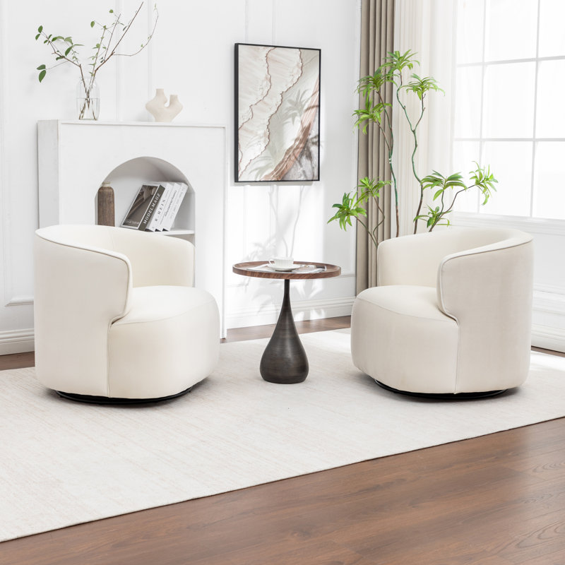 Tybias Upholstered Swivel Barrel Chair, Beige