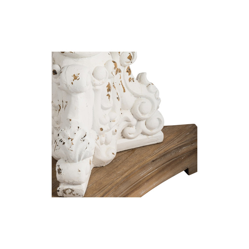 Table d'appoint ronde sur piédestal en bois de sapin sculpté EVERGREEN DECOR, 66,5 cm L x 66,5 cm P x 78,5 cm H