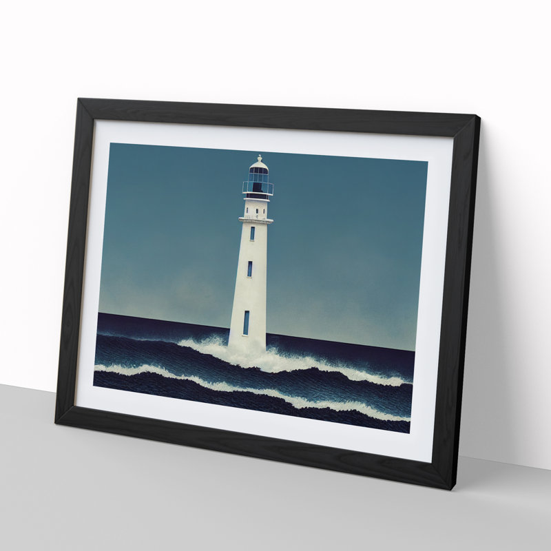 XH1022-7167X Pretty Lighthouse 1 Piece Single Picture Frame Wall Art, 25cm H x 34cm W x 2cm D, Black Framed