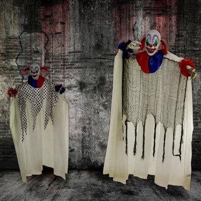 Scary Circus Clowns Haunted Hill Farm 37 In. Clown Halloween Animatronic with Touch Activated Lights and Sounds