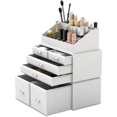 Makeup Organizer 3 Pieces Cosmetic Storage Case With 6 Drawers (Black)