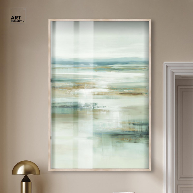 Décoration murale de salle de bain Coastal Mist Shadowbox par Art Remedy, cadre blond, 36 x 54, H 55 po x l 37 po