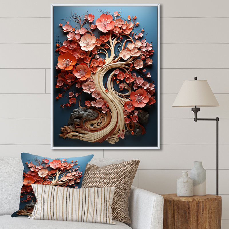 Coral Tree Harmony II, reproduction d'art sur toile, Cadre flottant blanc, H 32 po x l 24 po x P 1 po